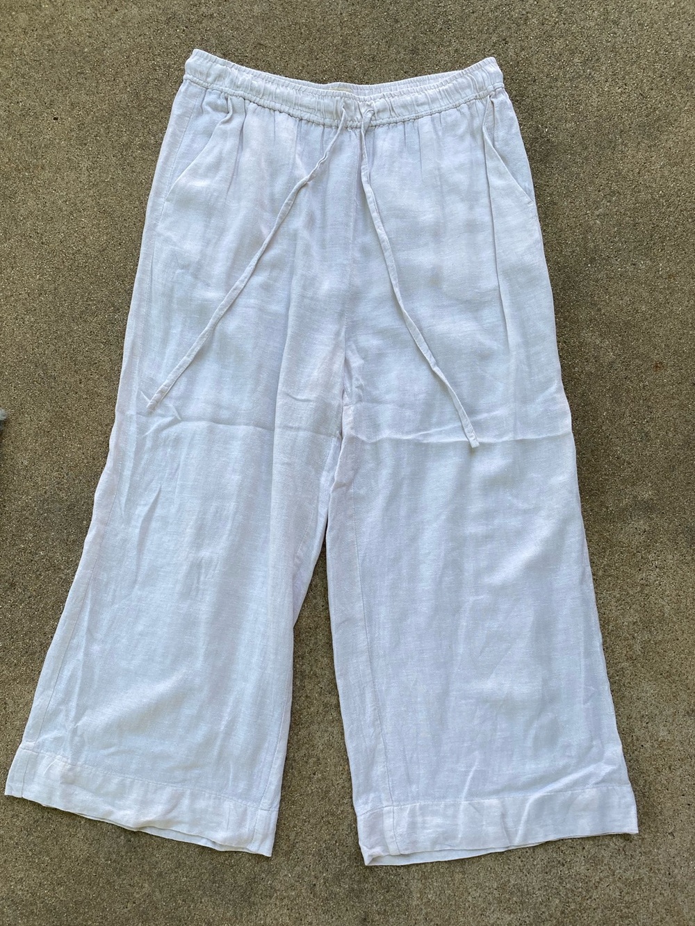 Marine Layer Cream Wide-Leg Linen-Blend Pants